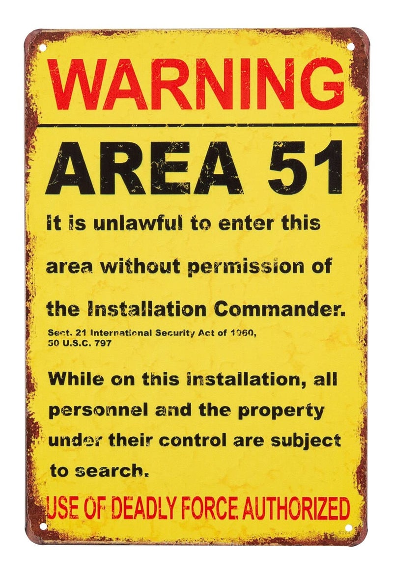 ERLOOD Warning Area 51 Metal Tin Sign Decorations Vintage Garage Poster Art Wall Decor12 x 8 - Image 1